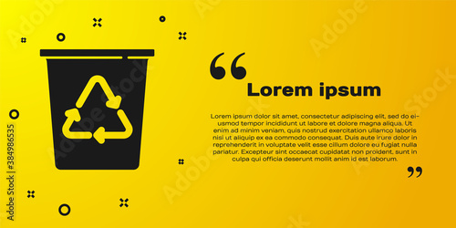 Black Recycle bin with recycle symbol icon isolated on yellow background. Trash can icon. Garbage bin sign. Recycle basket sign. Vector.