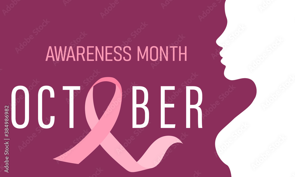 Breast Cancer Awareness Month. Woman face silhouette and pink bow