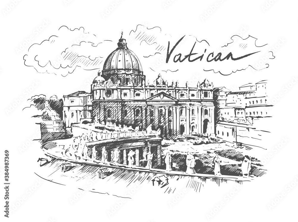 Hand drawn sketch of Vatican.
St. Peter’s Basilica.
