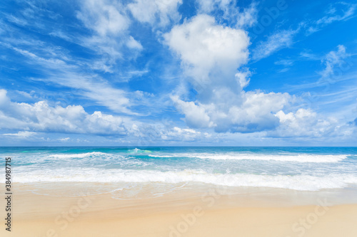 Beach blue sea waves and blue sky