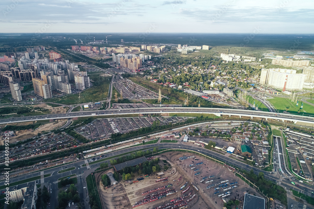 Fototapeta premium Aerial Townscape of Saint Petersburg City. Kalininsky District
