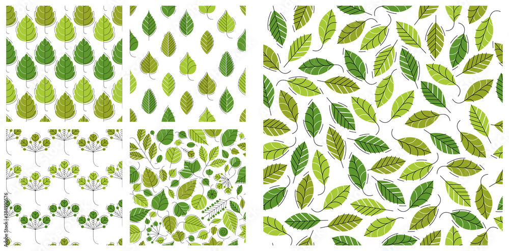 Stylish cartoon leaves seamless vector pattern set, endless wallpaper ...