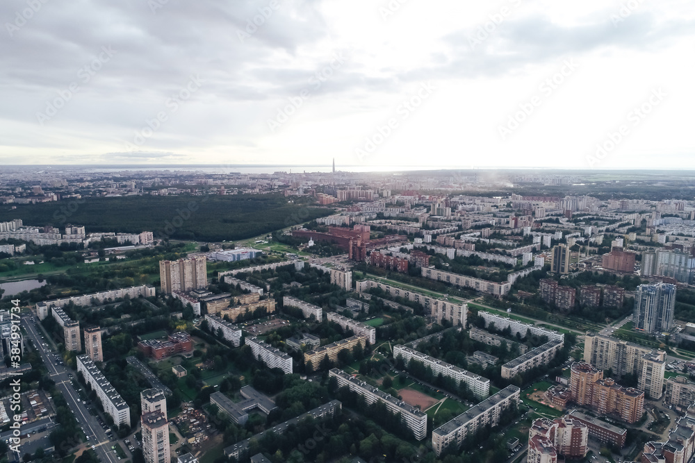 Fototapeta premium Aerial Townscape of Saint Petersburg City. Kalininsky District