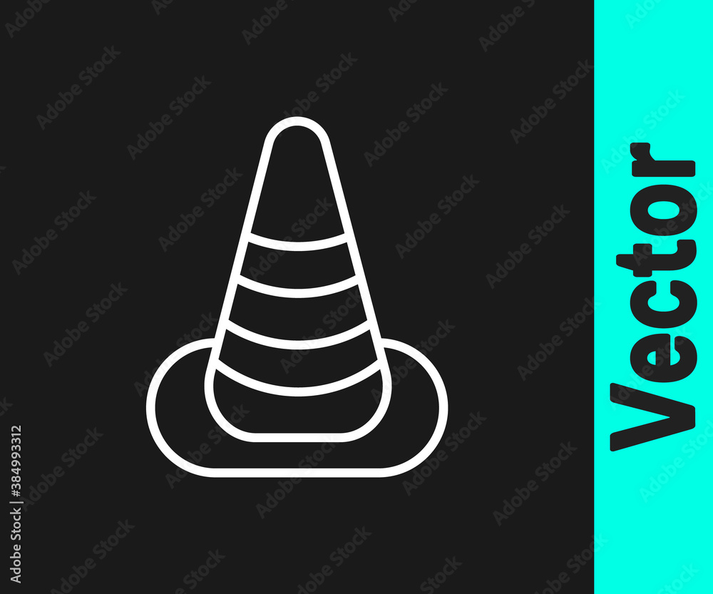 White line Traffic cone icon isolated on black background. Vector. White line Traffic cone icon isolated on black background. Vector.