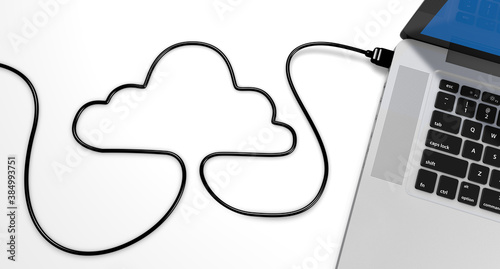 a usb cable plugged into a laptop, draw the shape of a cloud