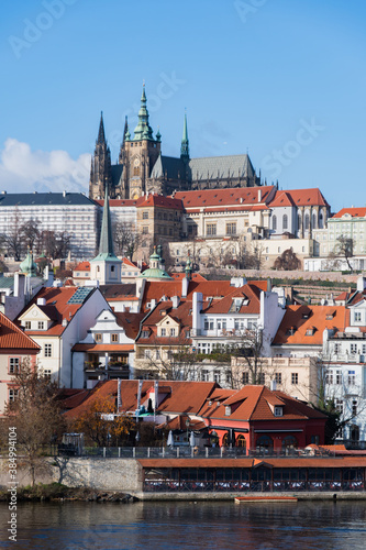 Vltava River and Prague Castle upon a hill