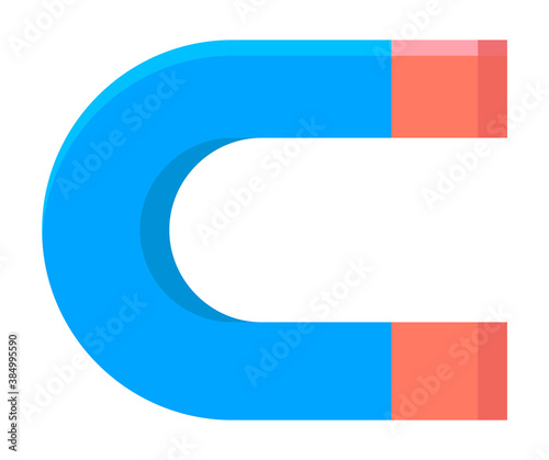 Magnet icon, isolated at white symbol or sign of attraction, gravity, gravitation concept, magnetic steel tool, attract finance or metalic objects, item for scientific tests, attracting power