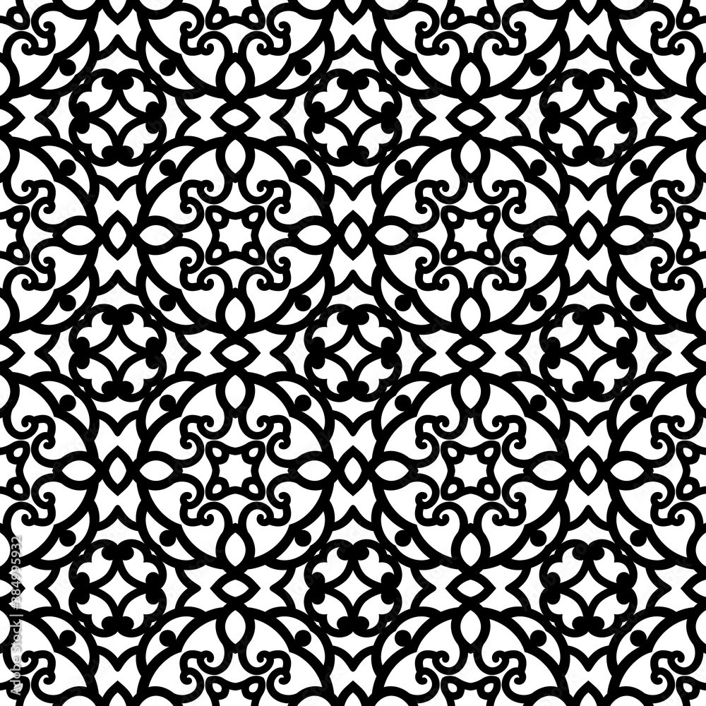 Black and white background, seamless swirl pattern, curly lace texture, abstract lattice ornament for anti stress coloring book Black and white background, seamless swirl pattern, curly lace texture, abstract lattice ornament for anti stress coloring book