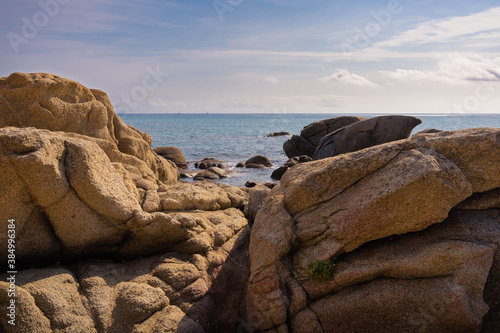 Coastal path of Sant. Antoni de Calonge to Aro beach - View of the rock forms at the coastal tip of Las Roques Planes on the Costa Brava, St. Antoni de Calonge, Catalonia, Spain