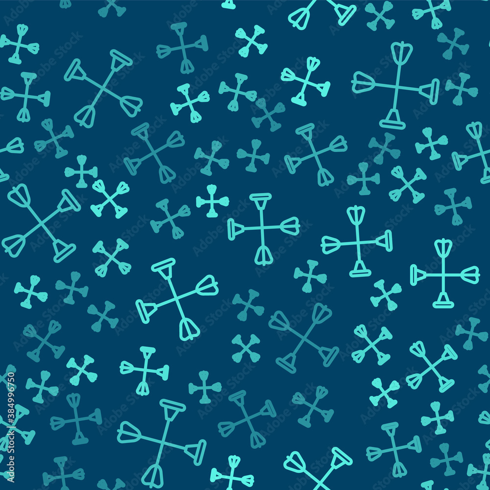 Green line Arrow with sucker tip icon isolated seamless pattern on blue background. Vector. Green line Arrow with sucker tip icon isolated seamless pattern on blue background. Vector.