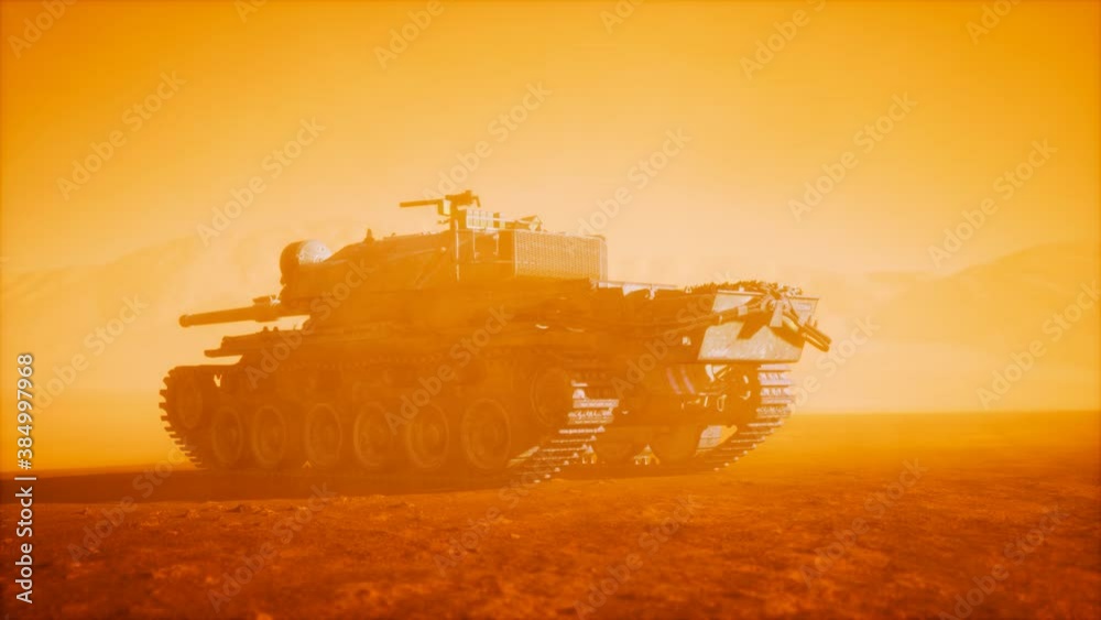 World War II Tank in desert in sand storm World War II Tank in desert in sand storm