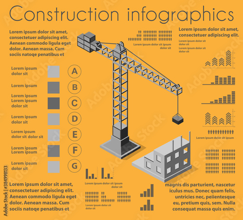 Set of construction infographics, development of residential buildings