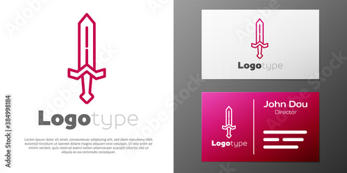 Logotype line Medieval sword icon isolated on white background. Medieval weapon. Logo design template element. Vector.