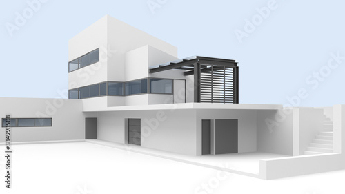 modern minimalistic white villa exterior with copy space