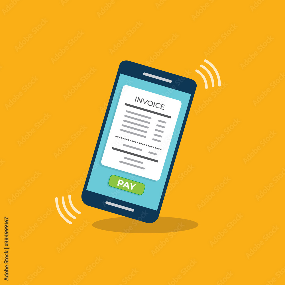 Notification on financial transaction. Smartphone with electronic bill. Vector illustration Notification on financial transaction. Smartphone with electronic bill. Vector illustration