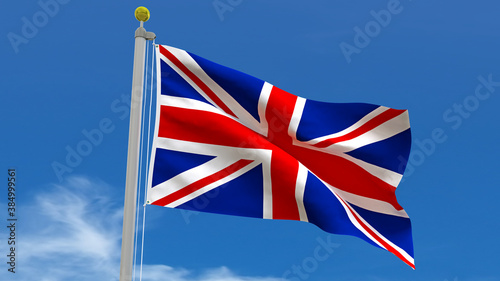 Flag Country 3D Rendering Waving, fluttering against the background of the blue sky with silver pole