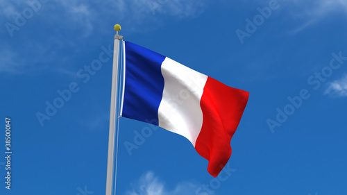 Flag Country 3D Rendering Waving, fluttering against the background of the blue sky with silver pole