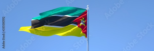 3D rendering of the national flag of Mozambique waving in the wind