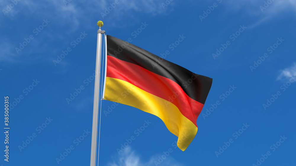 Flag Country 3D Rendering Waving, fluttering against the background of the blue sky with silver pole Flag Country 3D Rendering Waving, fluttering against the background of the blue sky with silver pole