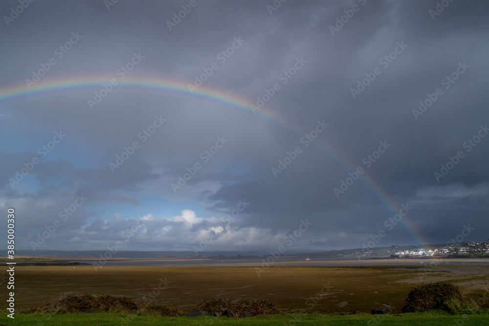 Appledore village with rainbow, seen from Northam Burrows, North Devon. Oct 2020. Appledore village with rainbow, seen from Northam Burrows, North Devon. Oct 2020.
