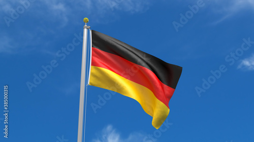 Flag Country 3D Rendering Waving, fluttering against the background of the blue sky with silver pole