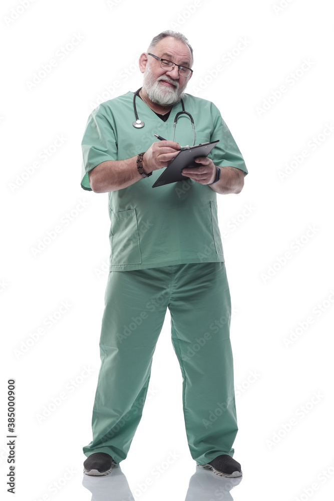 ature doctor with clipboard . isolated on a white ature doctor with clipboard . isolated on a white
