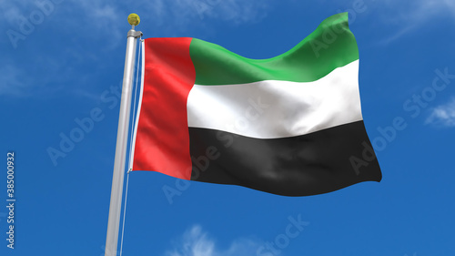 Flag Country 3D Rendering Waving, fluttering against the background of the blue sky with silver pole
