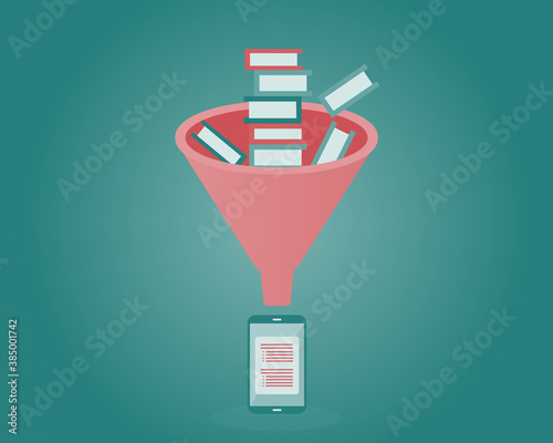 microlearning funnel to digest books to digital media with shorter content vector
