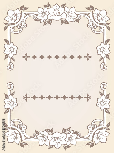 Decorative vintage frame and elements in antique gothic style. Vector illustration.