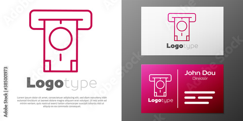 Logotype line ATM - Automated teller machine and money icon isolated on white background. Logo design template element. Vector.