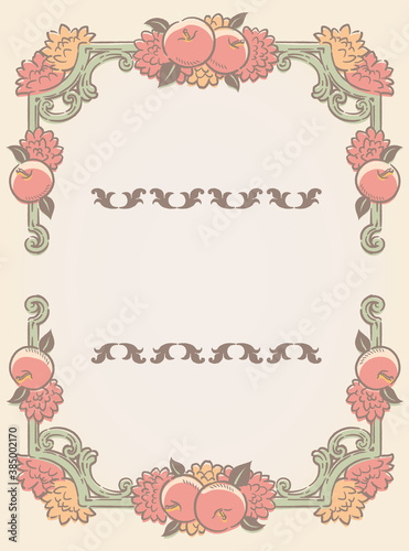 Wallpaper Mural ヒメリンゴ、マムの花を使ったアンティークな装飾フレームと装飾エレメント。ベクター素材 Torontodigital.ca