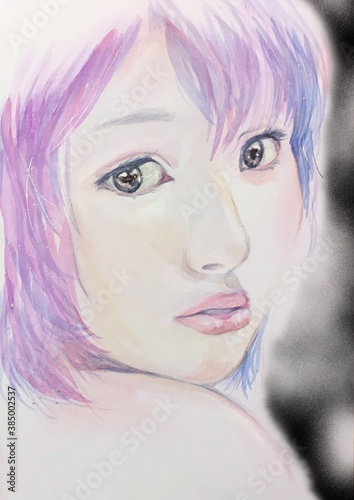 portrait of a pink hair cute girl
