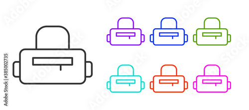 Black line Sport bag icon isolated on white background. Set icons colorful. Vector.
