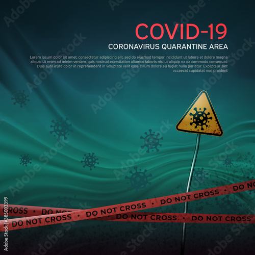 Layout of the quarantine area of coronavirus epidemic covid-19. Coronavirus quarantine warning tapes, sign of viral hazard. Pandemic covid-19. Epidemic barrage lines. Vector grunge template