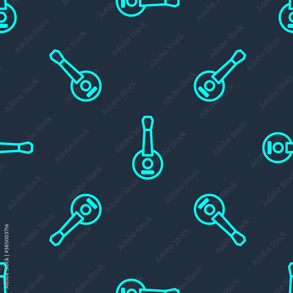Green line Banjo icon isolated seamless pattern on blue background. Musical instrument. Vector. Green line Banjo icon isolated seamless pattern on blue background. Musical instrument. Vector.