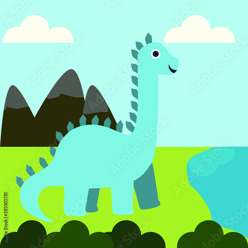 blue dinosaur in the mountains