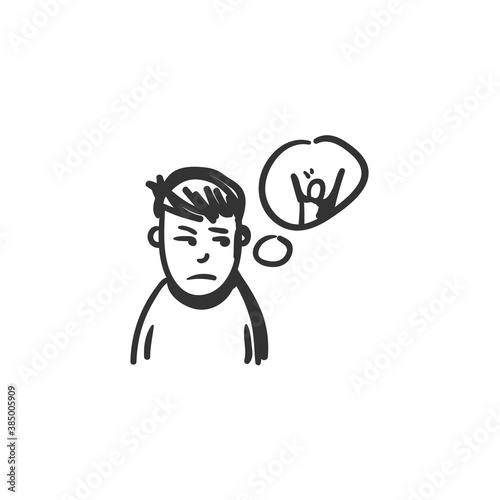  Envy feeling icon. Envying man. Outline sketch drawing. Human emotions and feelings concept. Jealousy, grudge or rivalry expression. Isolated vector illustration