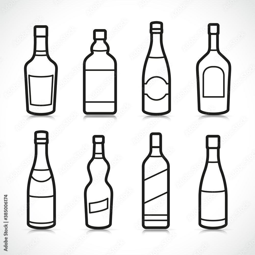 Vector alcohol bottles icons set Vector alcohol bottles icons set