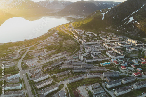 Aerial Townscape of Kirovsk Town located in Northwestern Russia on the Kola Peninsula