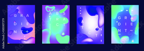 Fotografi Set of posters and covers with organic liquid shapes in neon vivid colors