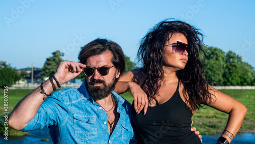 sexy fashionable couple wear summer sunglasses outdoor, fashion