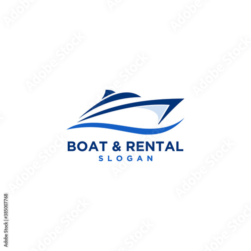 Speed boat with waves,the yacht or sailing logo design