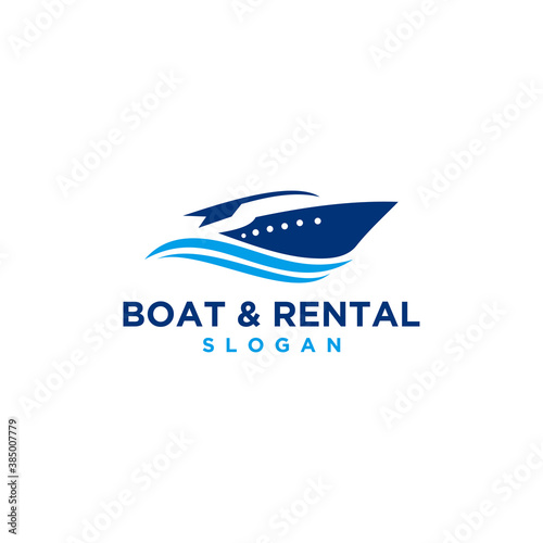 Speed boat with waves,the yacht or sailing logo design