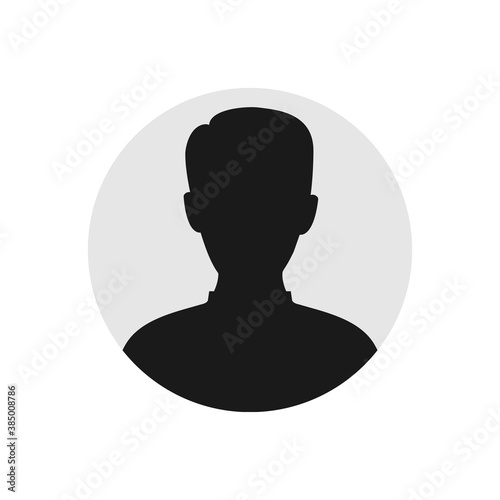 User male icon. Person black symbol in gray circle. Human avatar vector isolated on white. Man profile picture illustration.