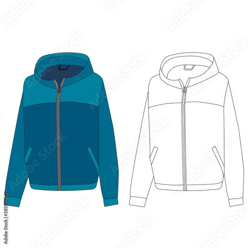 blue women's jacket, outline sketch