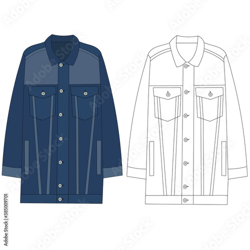vector, isolated, blue women's jacket, outline sketch