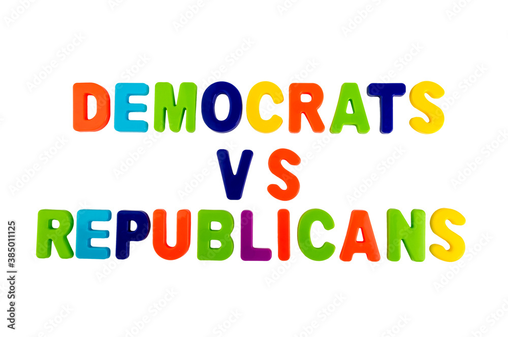 Text DEMOCRATS VS REPUBLICANS on a white background Text DEMOCRATS VS REPUBLICANS on a white background