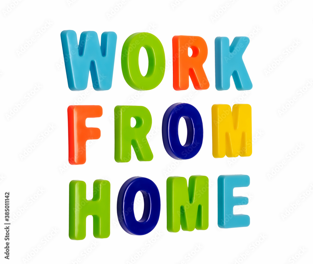 Text WORK FROM HOME on a white background. Text WORK FROM HOME on a white background.