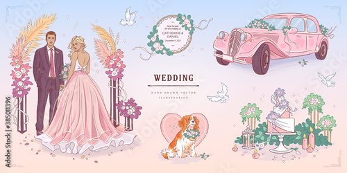 Hand drawn sketch wedding set