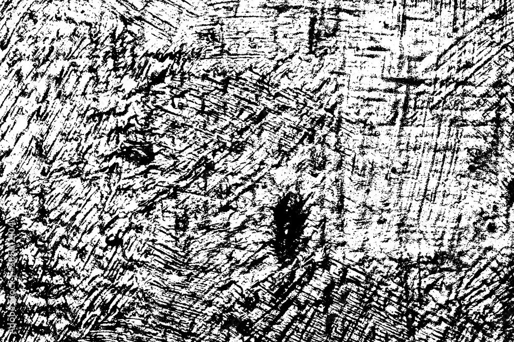 Black and white grunge texture. Black streaks of paint, ink, and dirt. Abstract monochrome background. Pattern of scratches, chips, and wear